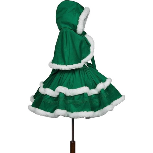 Women's Christmas Green White Dress Santa Outfit Cute Lolita Holiday Costume - Picture 4 of 5